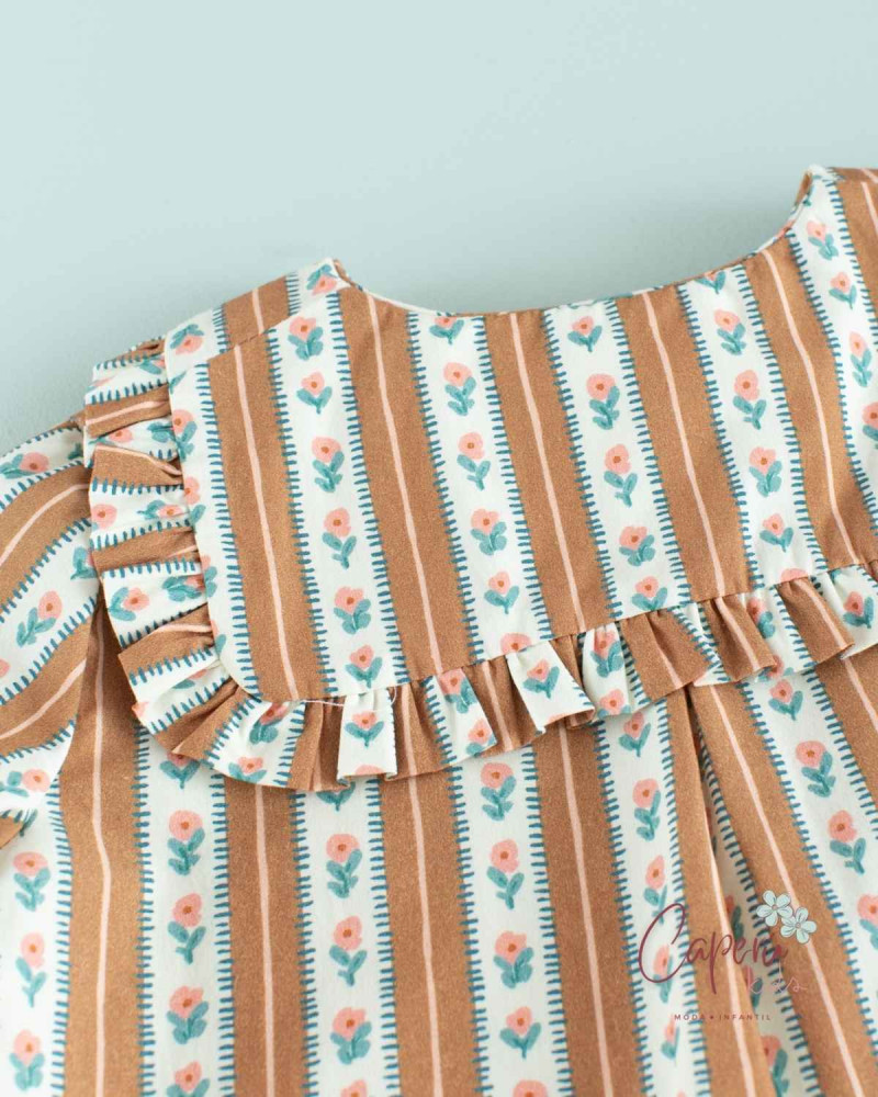 Camisa Marinera Mi Canesú - Rayas Flor Tofee