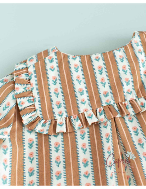 Camisa Marinera Mi Canesú - Rayas Flor Tofee
