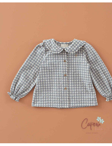 Camisa Pétalos Vichy Ceniza | Blusa Niña