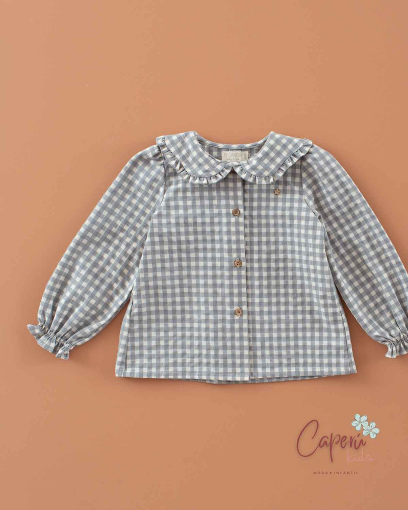 Camisa Pétalos Vichy Ceniza | Blusa Niña