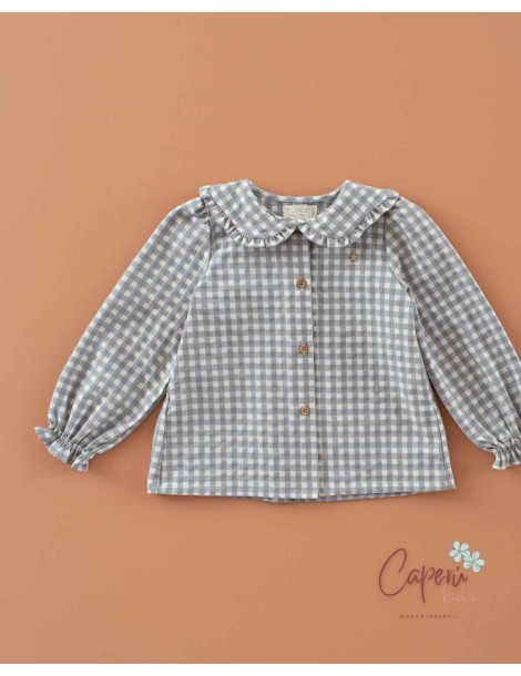 Camisa Pétalos Vichy Ceniza | Blusa Niña