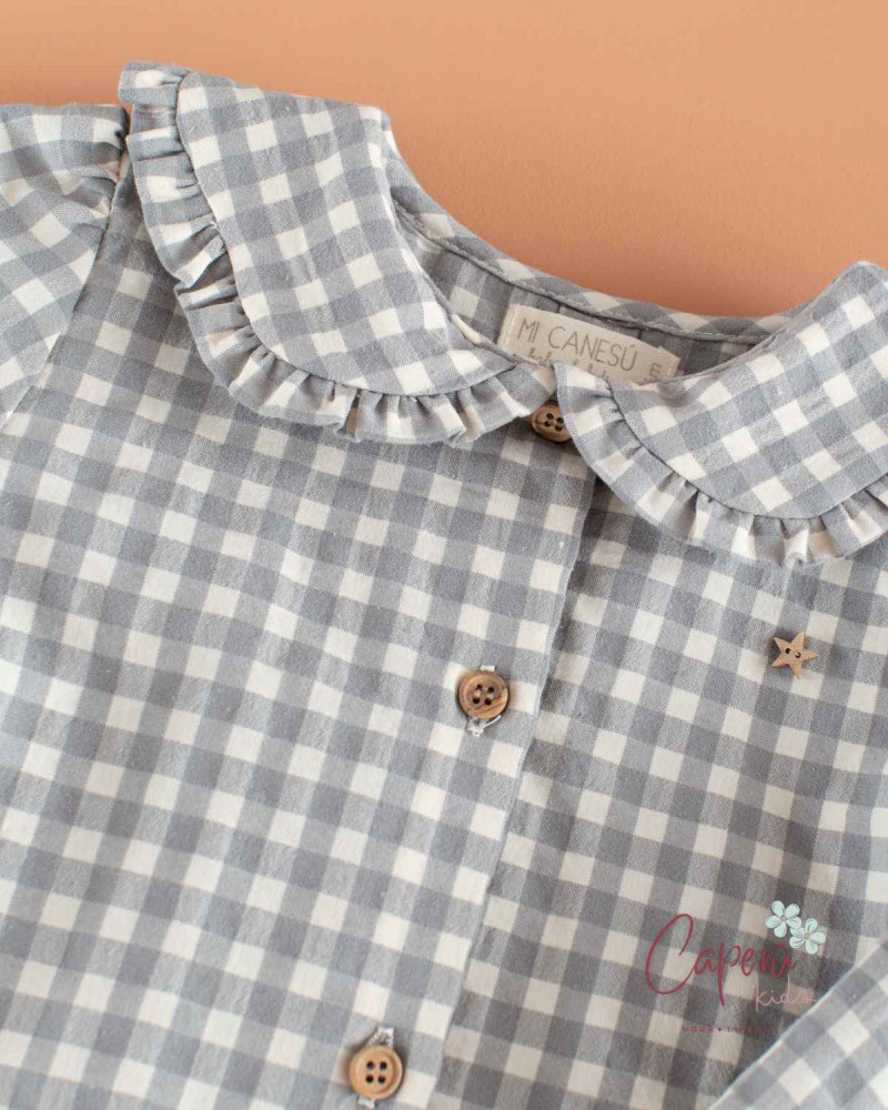 Camisa Pétalos Vichy Ceniza | Blusa Niña