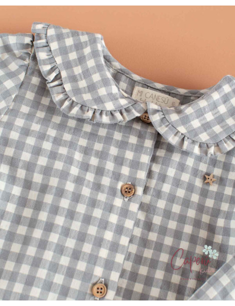 Camisa Pétalos Vichy Ceniza | Blusa Niña