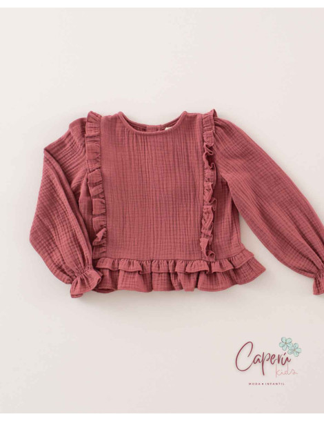 ¡Exclusiva! Blusa Top Volantitos Gasa Burgundy