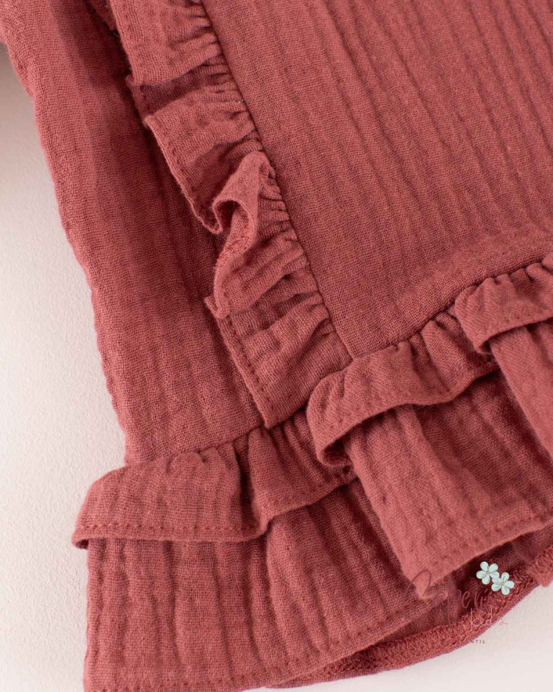 Blusa Top Volantitos Gasa Burgundy Mi Canesú
