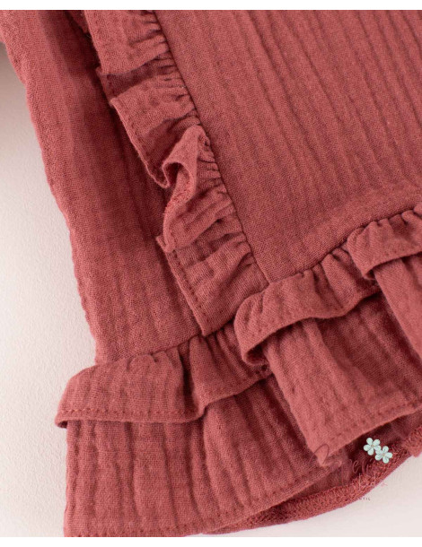 Blusa Top Volantitos Gasa Burgundy Mi Canesú