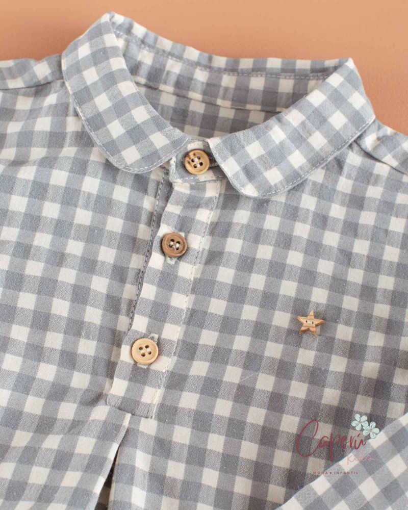 Mi Canesú Camisa Niño Vichy Ceniza Original