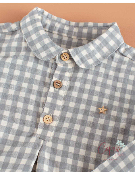 Mi Canesú Camisa Niño Vichy Ceniza Original