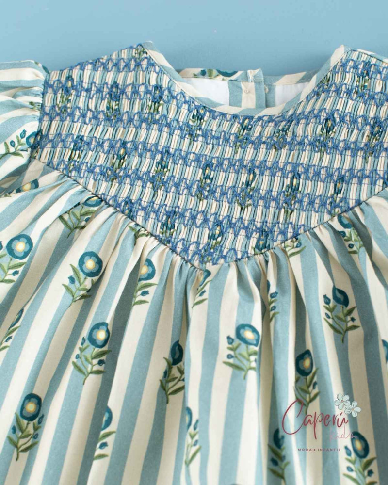 Comprar Vestido Rayas Flor de Té Mi Canesú | Caperú Kids