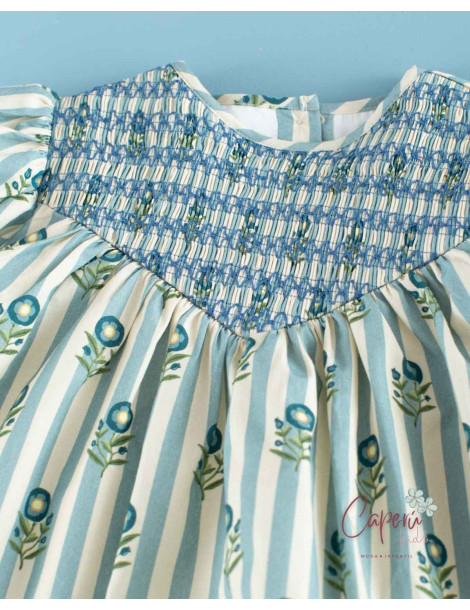 Comprar Vestido Rayas Flor de Té Mi Canesú | Caperú Kids