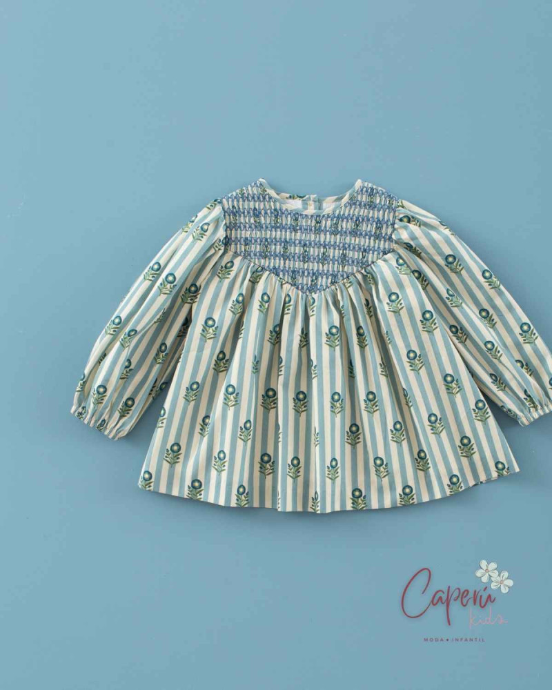 Comprar Vestido Rayas Flor de Té Mi Canesú | Caperú Kids