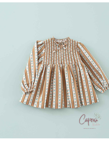 Adquiere el Vestido Rayas Flor Toffee Mi Canesú Online