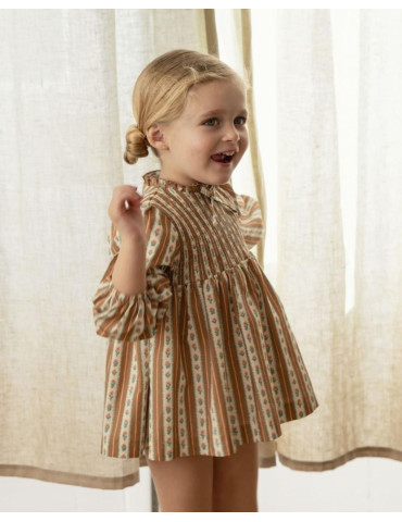 Adquiere el Vestido Rayas Flor Toffee Mi Canesú Online
